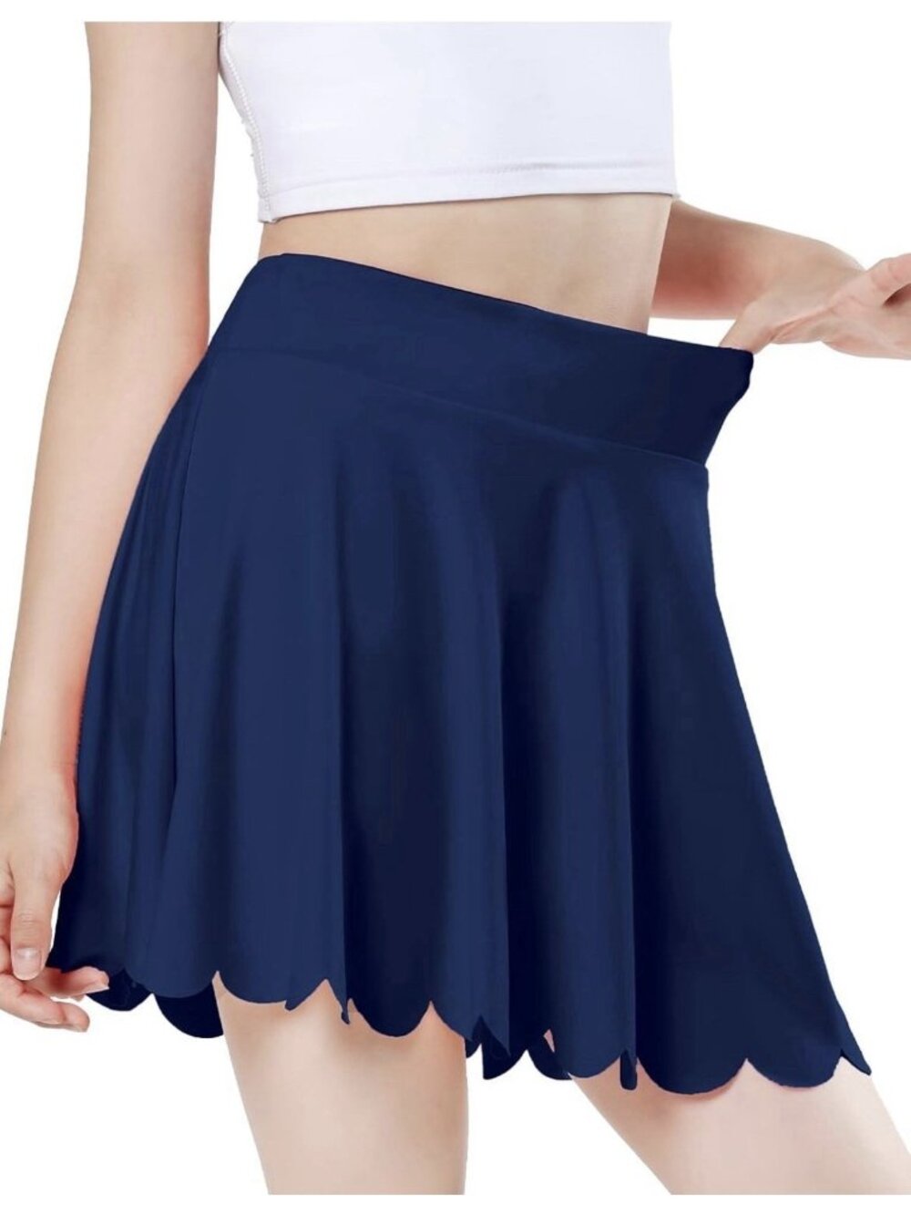 Navy Blue Girls Tennis Twirl Athletic Scalloped Casual Short Skirt Uniform 9-10
